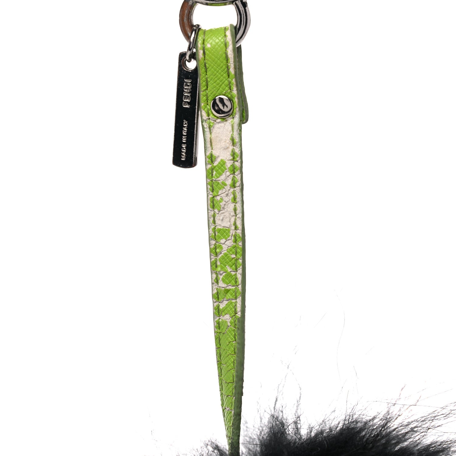 Fendi Vitello Elite Fox Fur Monster Bag Bug Charm Green Black 11 of 11
