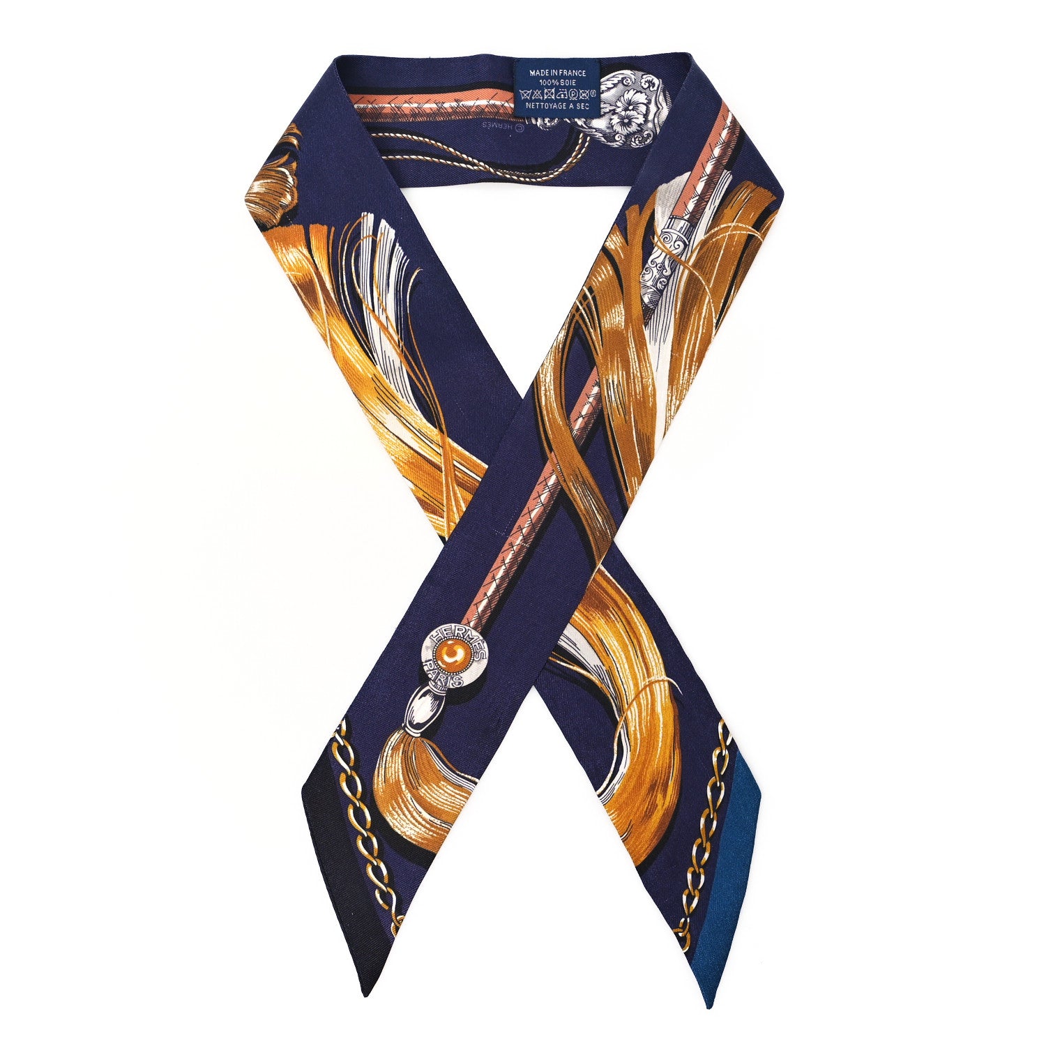 Hermes Silk Cavalcades Twilly Marine Gold Gris 1 of 4