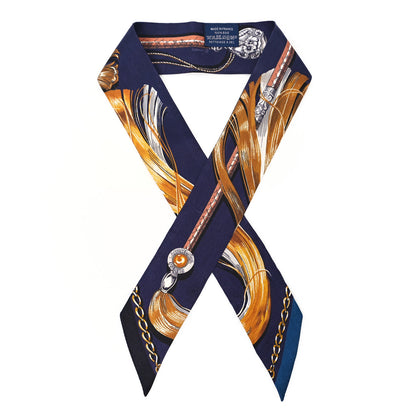 Hermes Silk Cavalcades Twilly Marine Gold Gris 1 of 4