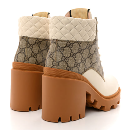 Gucci Calfskin GG Supreme Monogram Nappa Quilted Lace Up Ankle Boots 40.5 Mystic White Beige 4 of 9