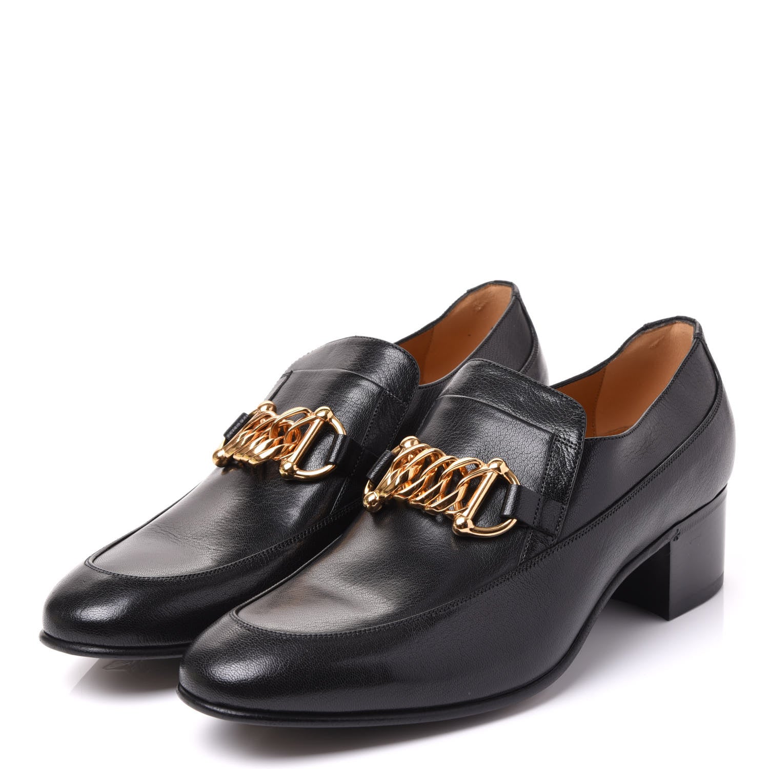Gucci Goatskin Mens Chain Mid Heel Loafers 10 Black 2 of 9
