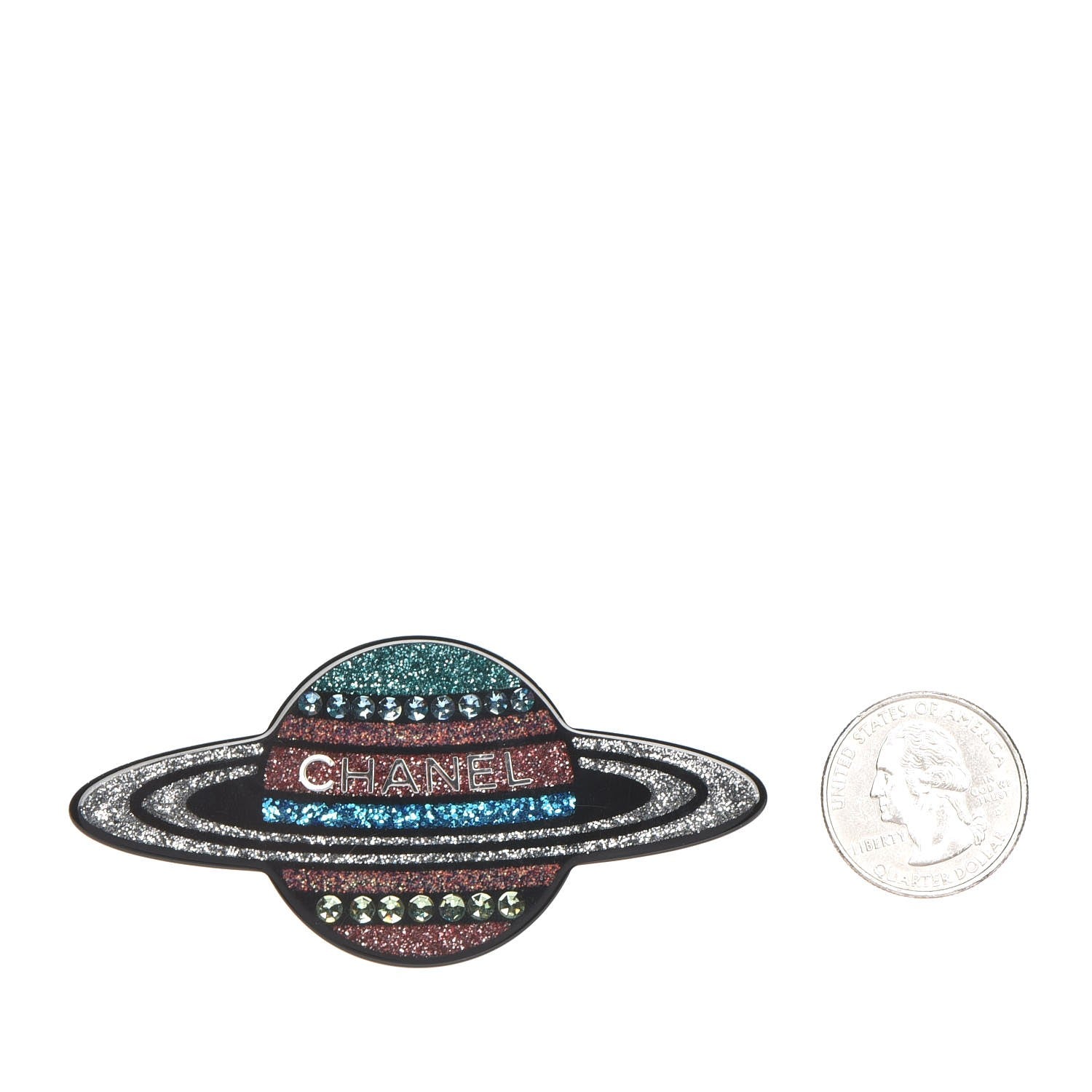 Chanel Glittered Resin Strass Planet Brooch Silver Blue Pink 3 of 6