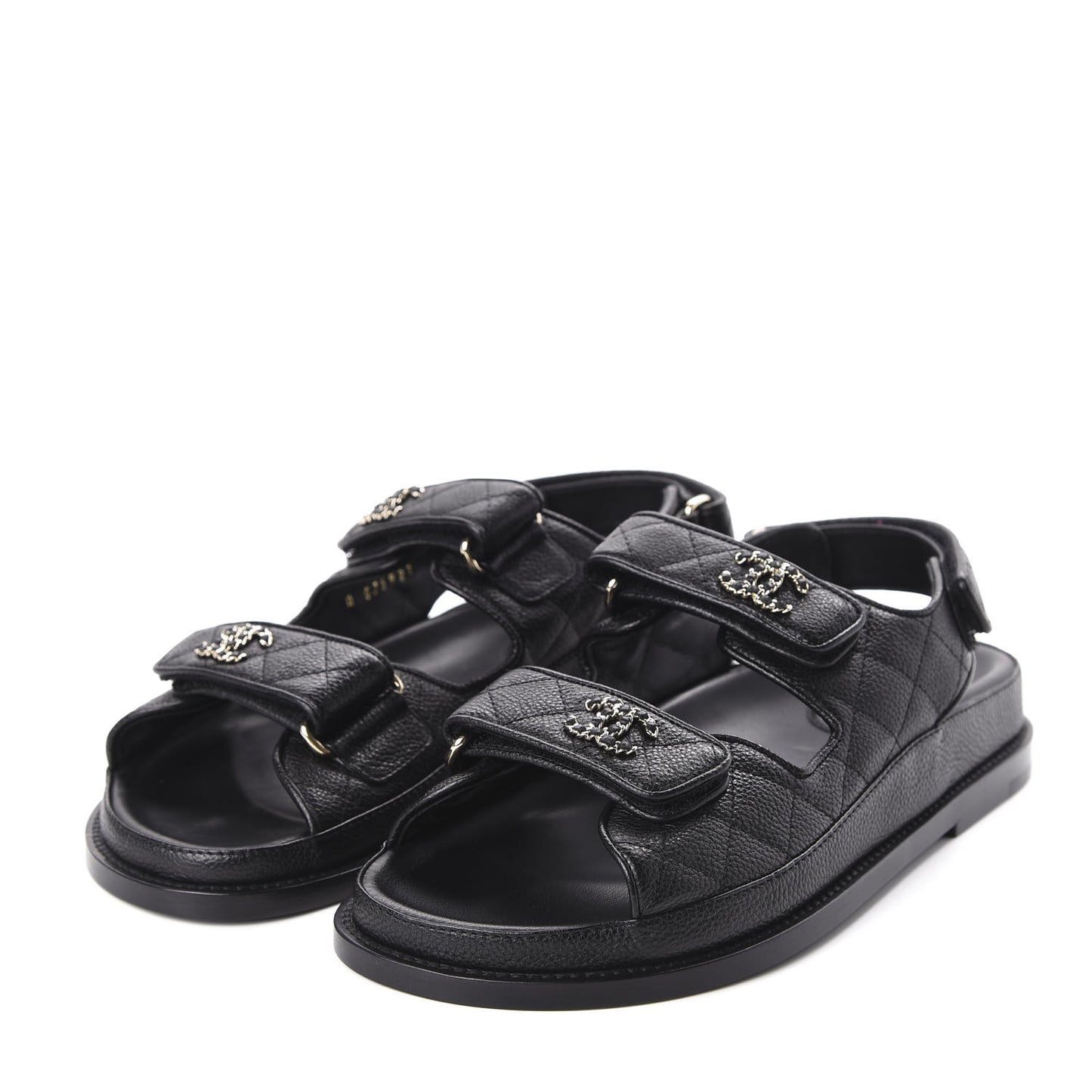 Grained Calfskin Velcro Dad Sandals 37 Black