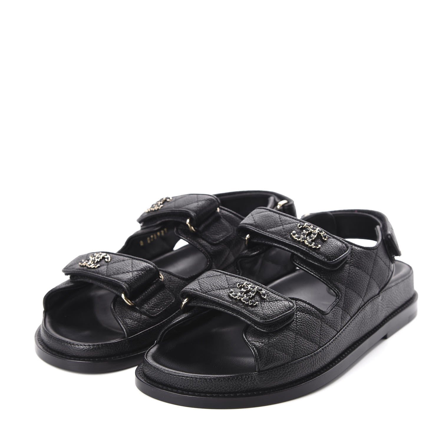 Chanel Grained Calfskin Velcro Dad Sandals 37 Black 3 of 10