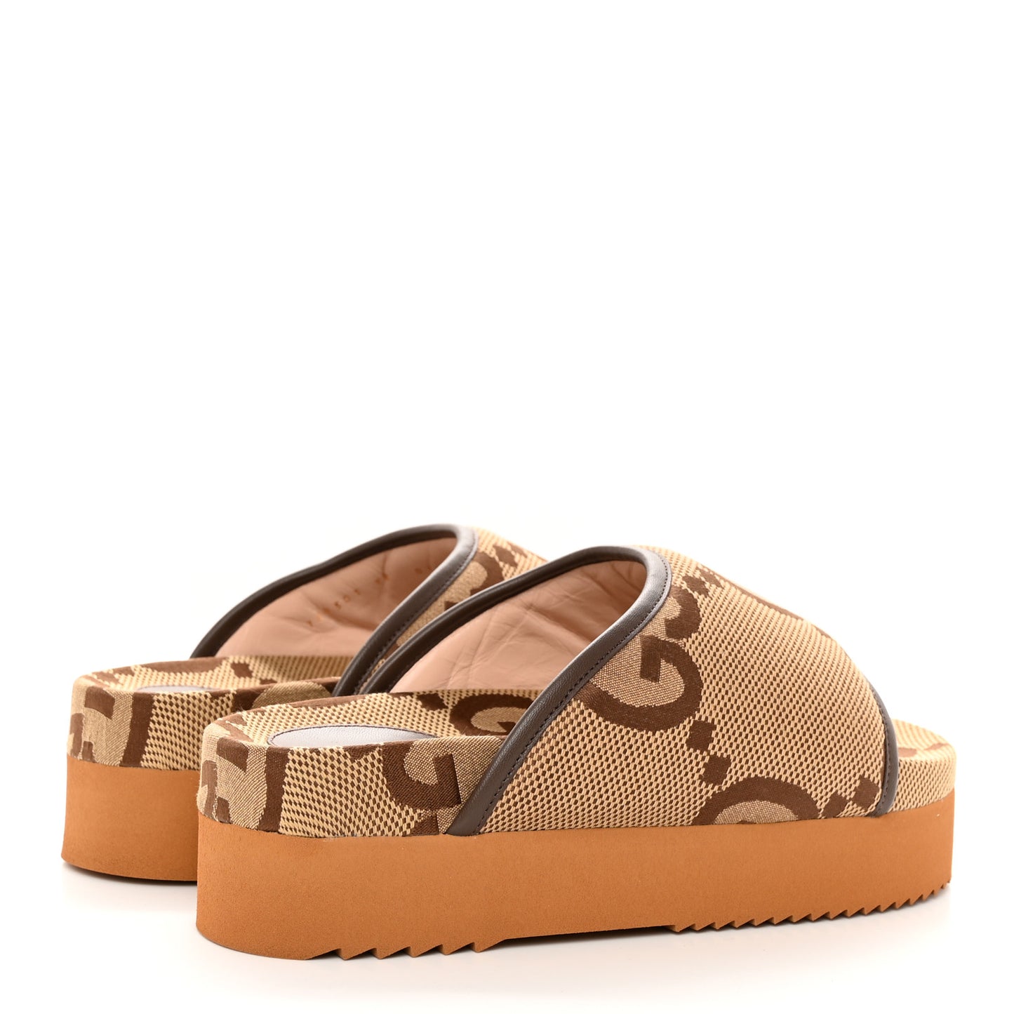 Monogram Jumbo GG Nappa Samoa Platform 40mm Slide Sandals 38 Camel Ebony New Acero