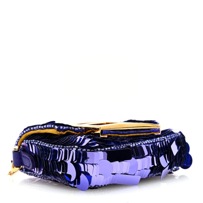 Fendi Sequin Paillettes Shiny Nappa Sex and the City Nano Maxi Buckle Baguette Charm Viola Purple 4 of 8