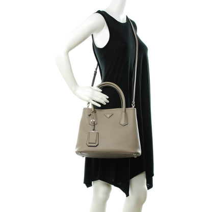 Prada Vitello Daino Small Double Bag Argilla Black 2 of 8