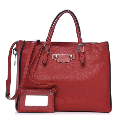 Balenciaga Grained Calfskin Plate Hardware Papier A6 Zip Around Tote Rouge Houx 1 of 12