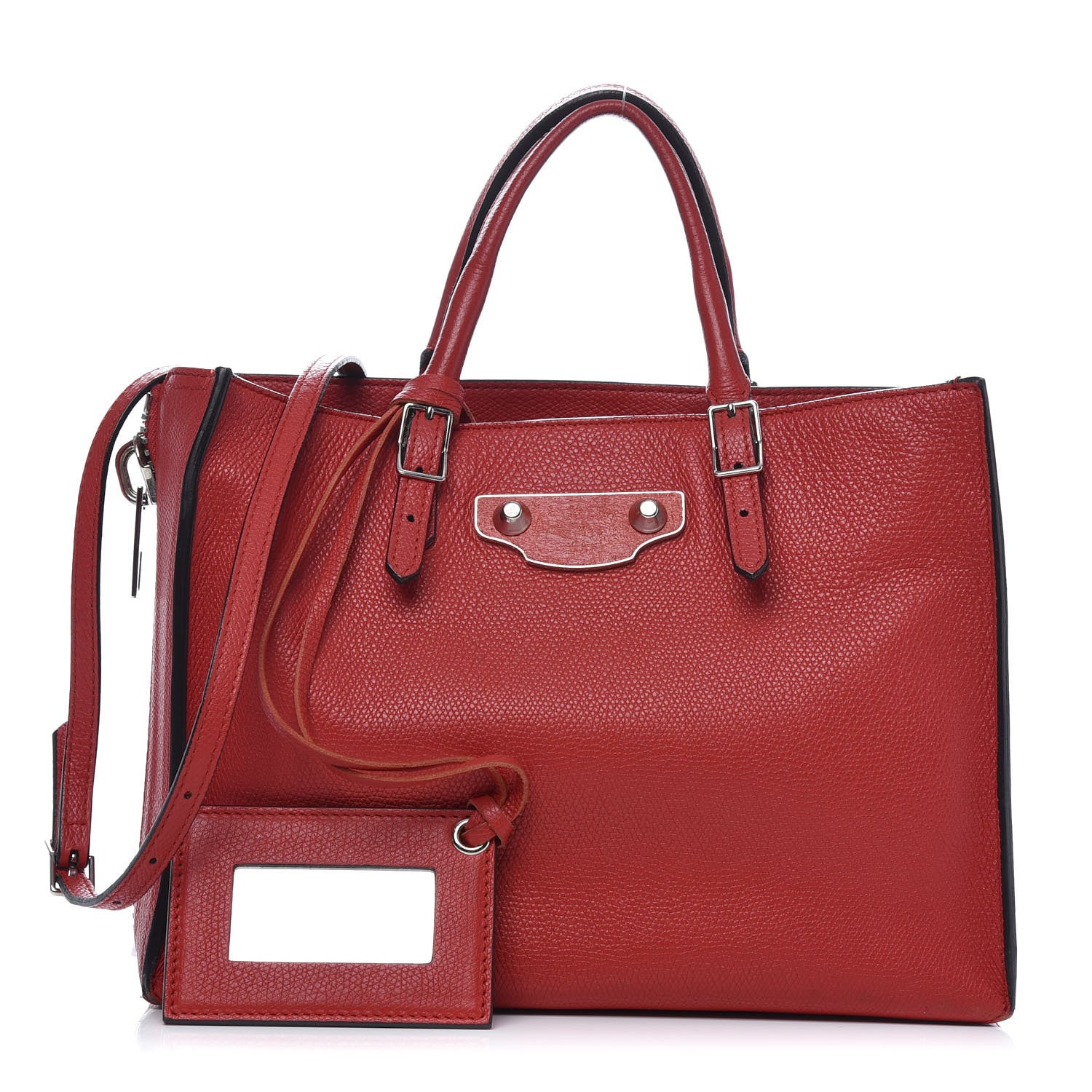 Balenciaga Grained Calfskin Plate Hardware Papier A6 Zip Around Tote Rouge Houx 1 of 12