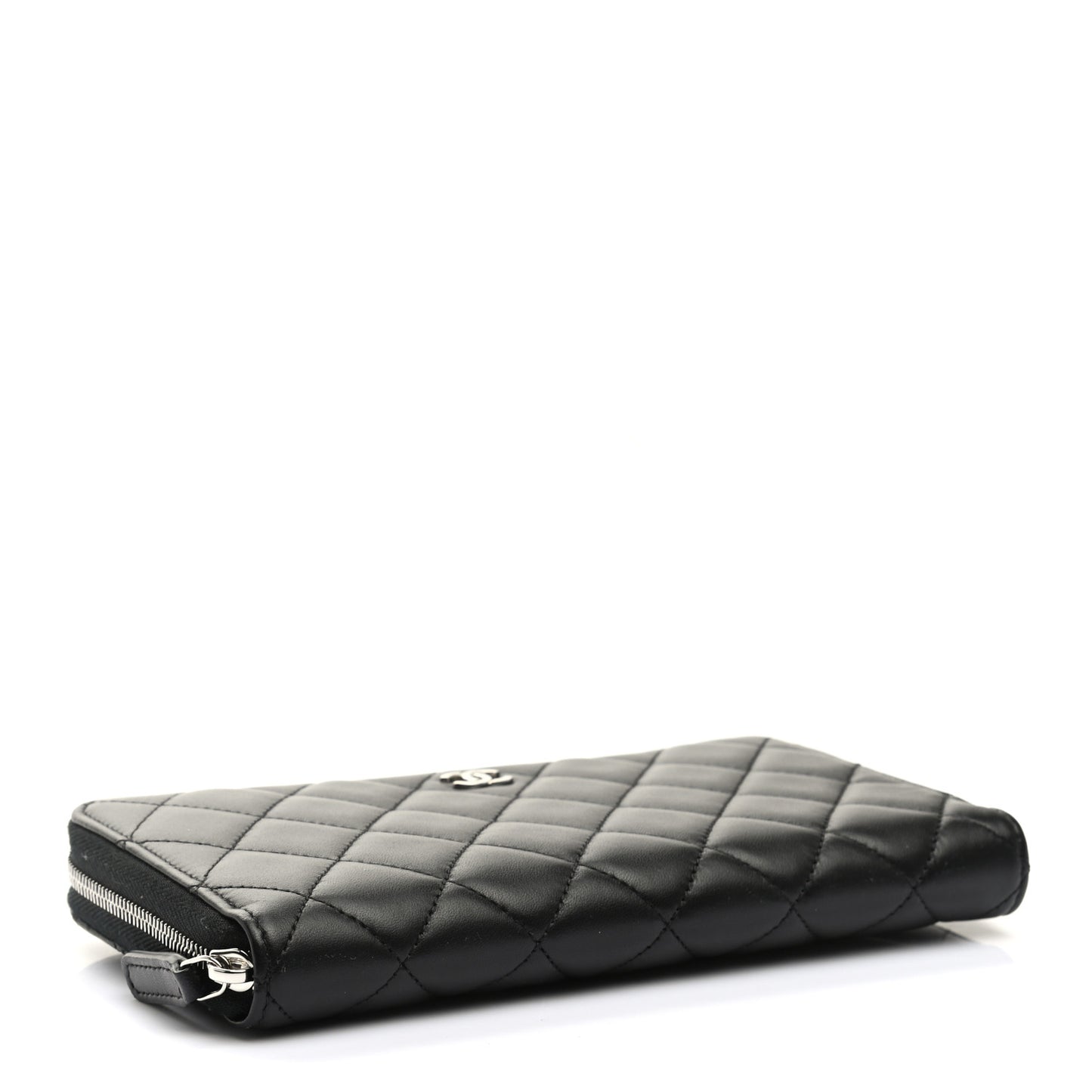 Lambskin Quilted Large Gusset Zip Around Wallet Black