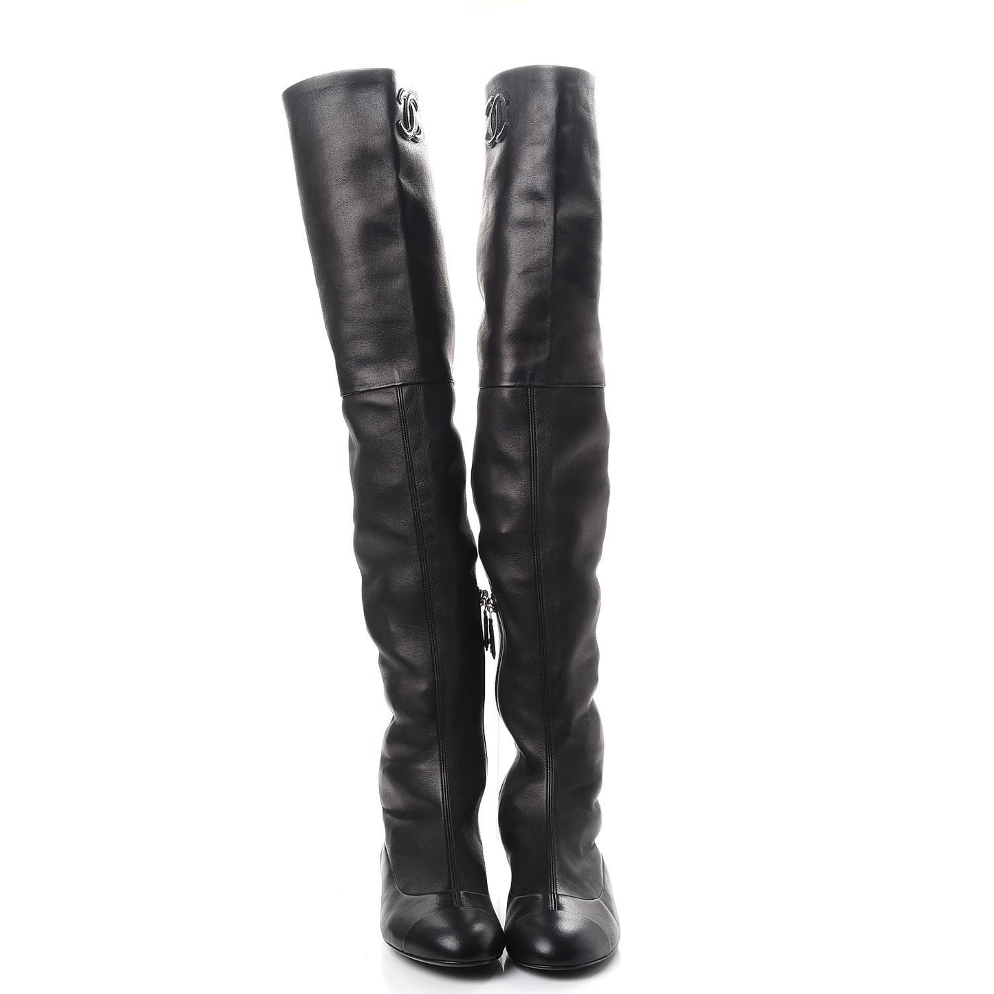 Lambskin Cap Toe High Boots 38 Black
