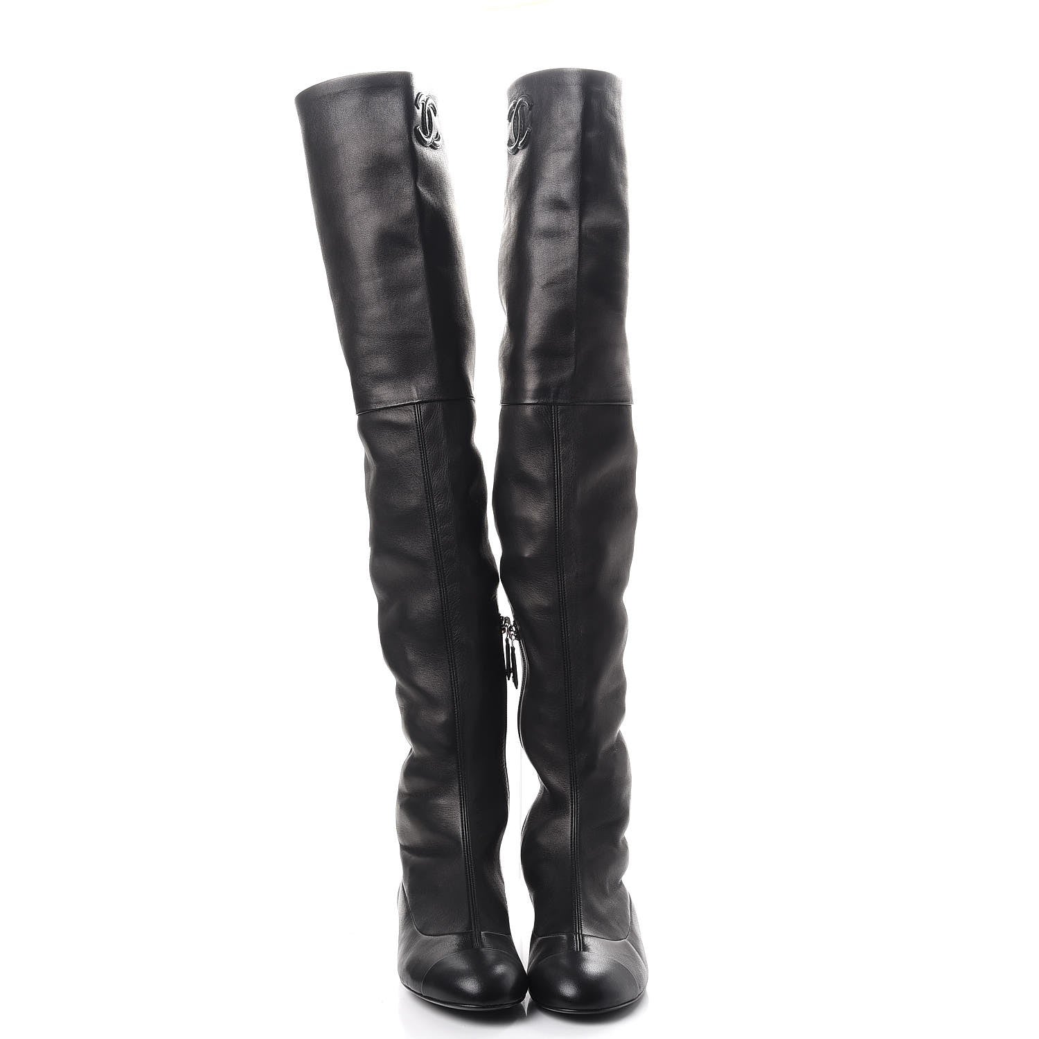 Chanel Lambskin Cap Toe High Boots 38 Black 2 of 9