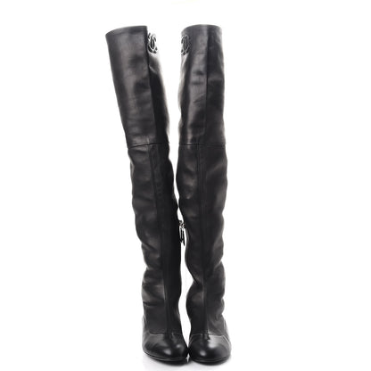 Chanel Lambskin Cap Toe High Boots 38 Black 2 of 9