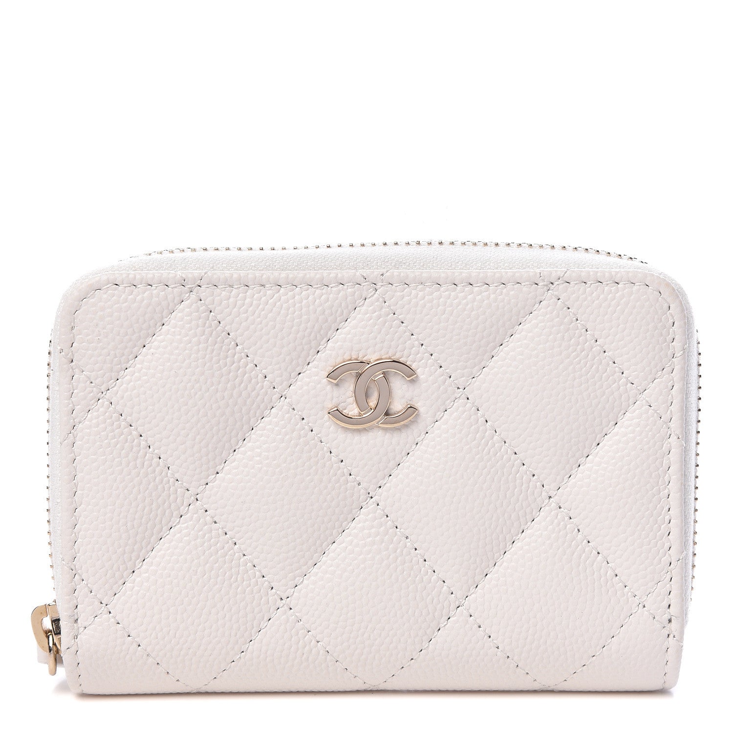 Chanel Caviar Quilted Zip Coin Purse White 1 of 8