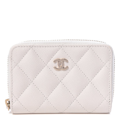 Chanel Caviar Quilted Zip Coin Purse White 1 of 8