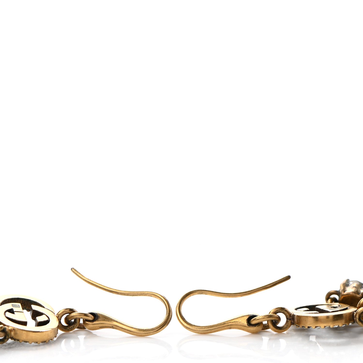 Gucci Crystal Double G Drop Earrings Gold Black 3 of 5
