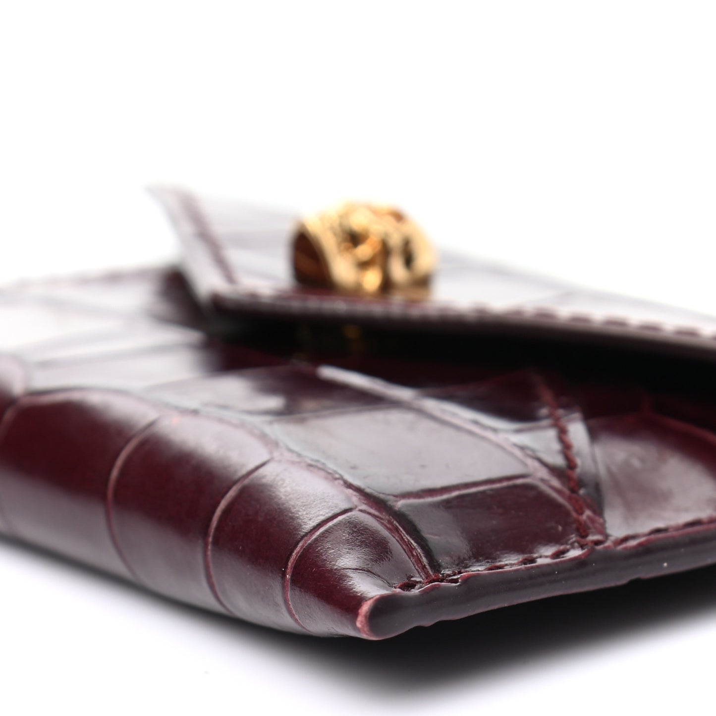 Calfskin Crocodile Embossed Skull Envelope Card Holder Burgundy