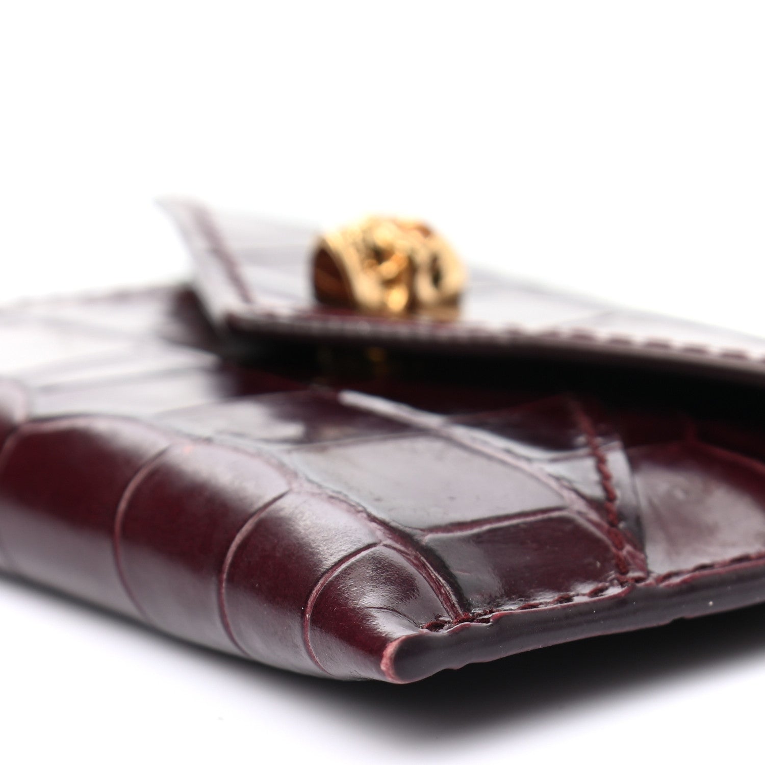 Alexander McQueen Calfskin Crocodile Embossed Skull Envelope Card Holder Burgundy 8 of 8
