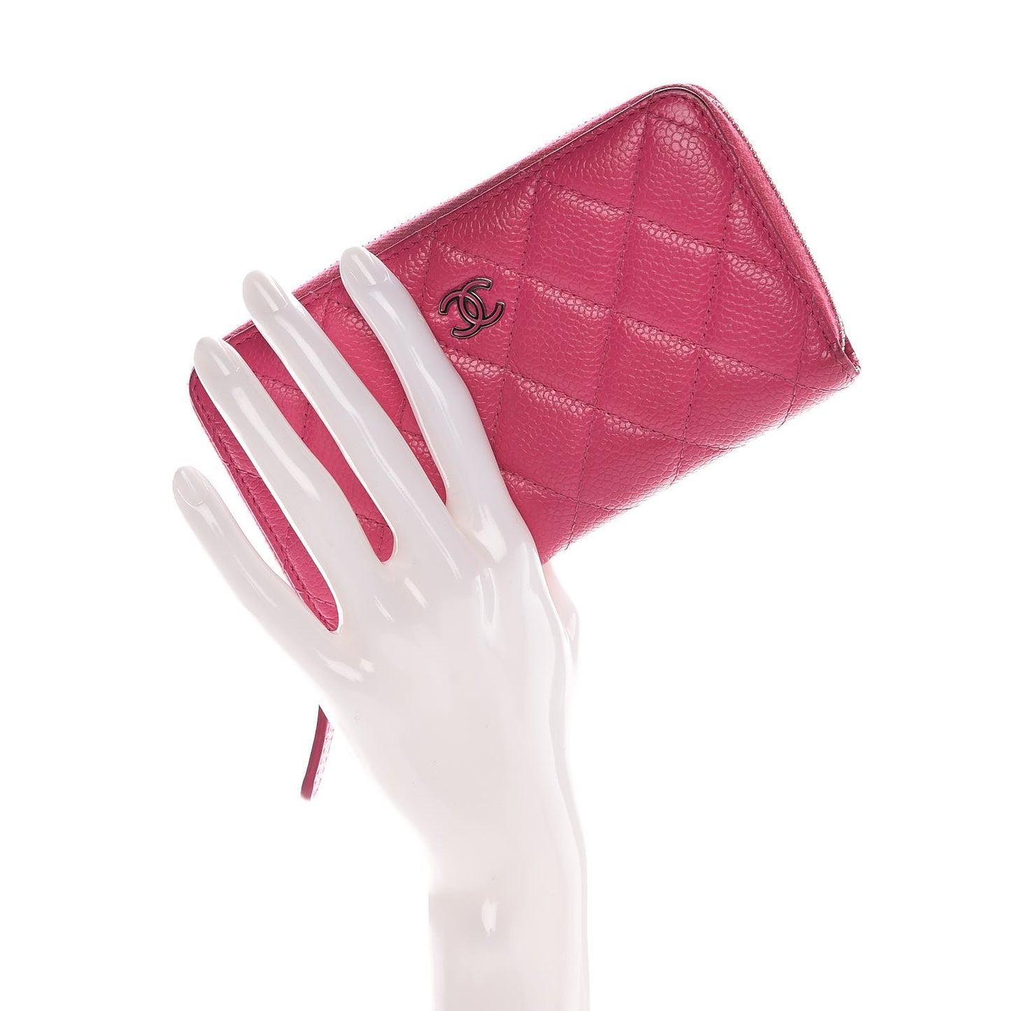 Caviar Quilted Small Zip Around Wallet Pink