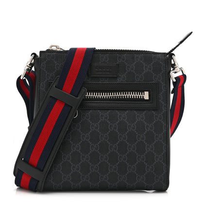Gucci GG Supreme Monogram Web Small Flat Messenger Bag Black Grey 1 of 10