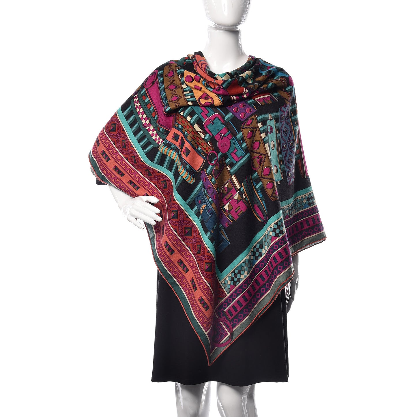 Cashmere Silk Colliers de Chiens Shawl 140 Black Turquoise Fuchsia