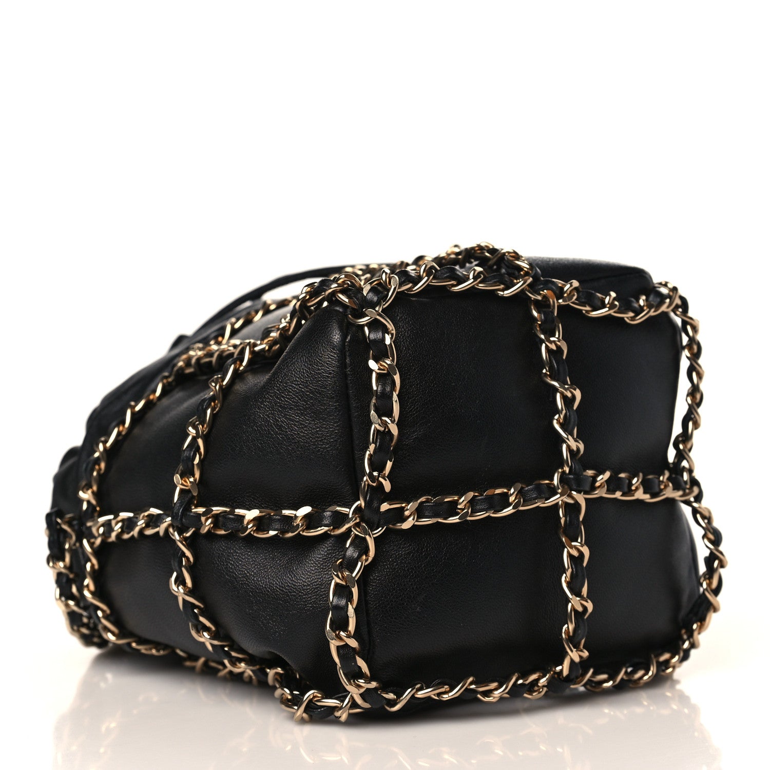 Chanel Lambskin Bucket Chain Drawstring Bag Black 4 of 10
