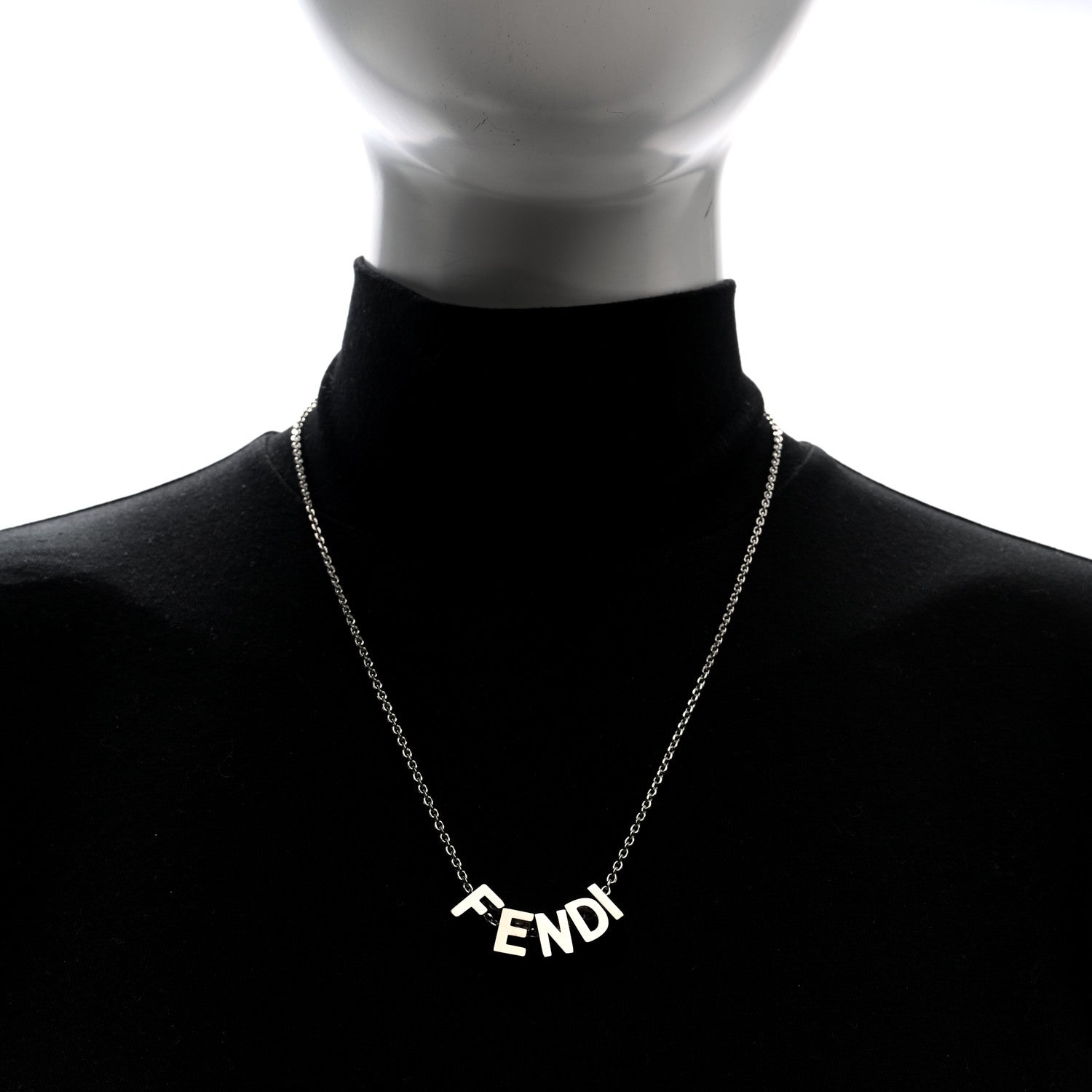 Fendi Metal Logo Charm Necklace Silver 2 of 4