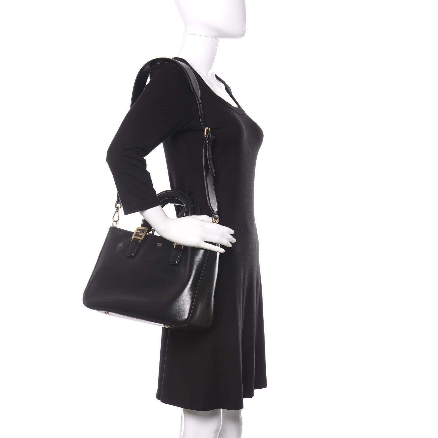 Fendi Vitello Glacier Small FF Tote Black 2 of 10