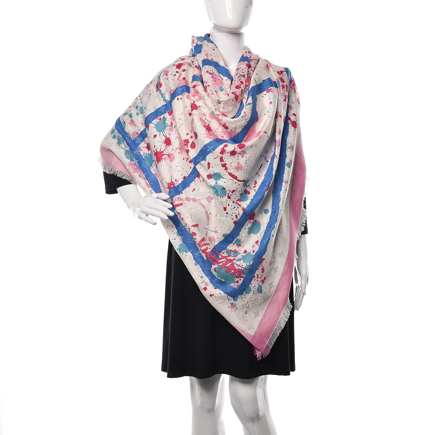 Louis Vuitton Wool Silk Monogram Mr. A Shawl Pink Blue 2 of 4