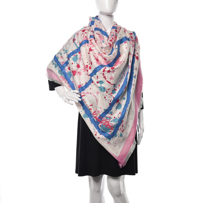 Louis Vuitton Wool Silk Monogram Mr. A Shawl Pink Blue 2 of 4