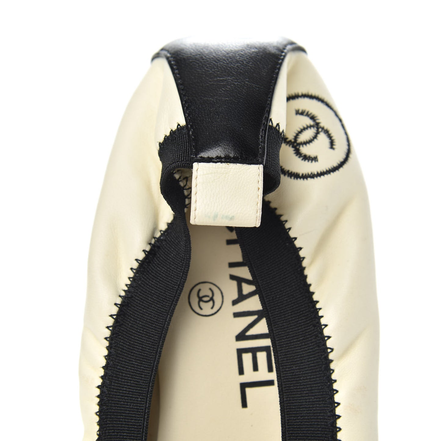 Lambskin CC Elastic Cap Toe Ballerina Flats 37 Off White Black