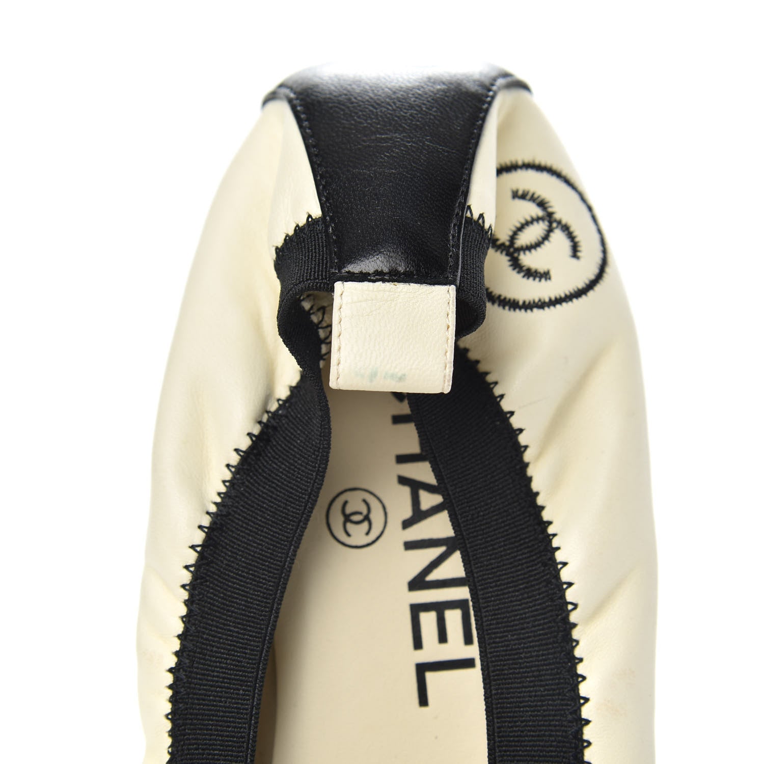 Chanel Lambskin CC Elastic Cap Toe Ballerina Flats 37 Off White Black 10 of 10