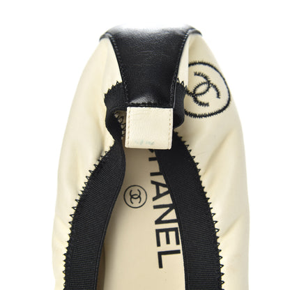 Chanel Lambskin CC Elastic Cap Toe Ballerina Flats 37 Off White Black 10 of 10