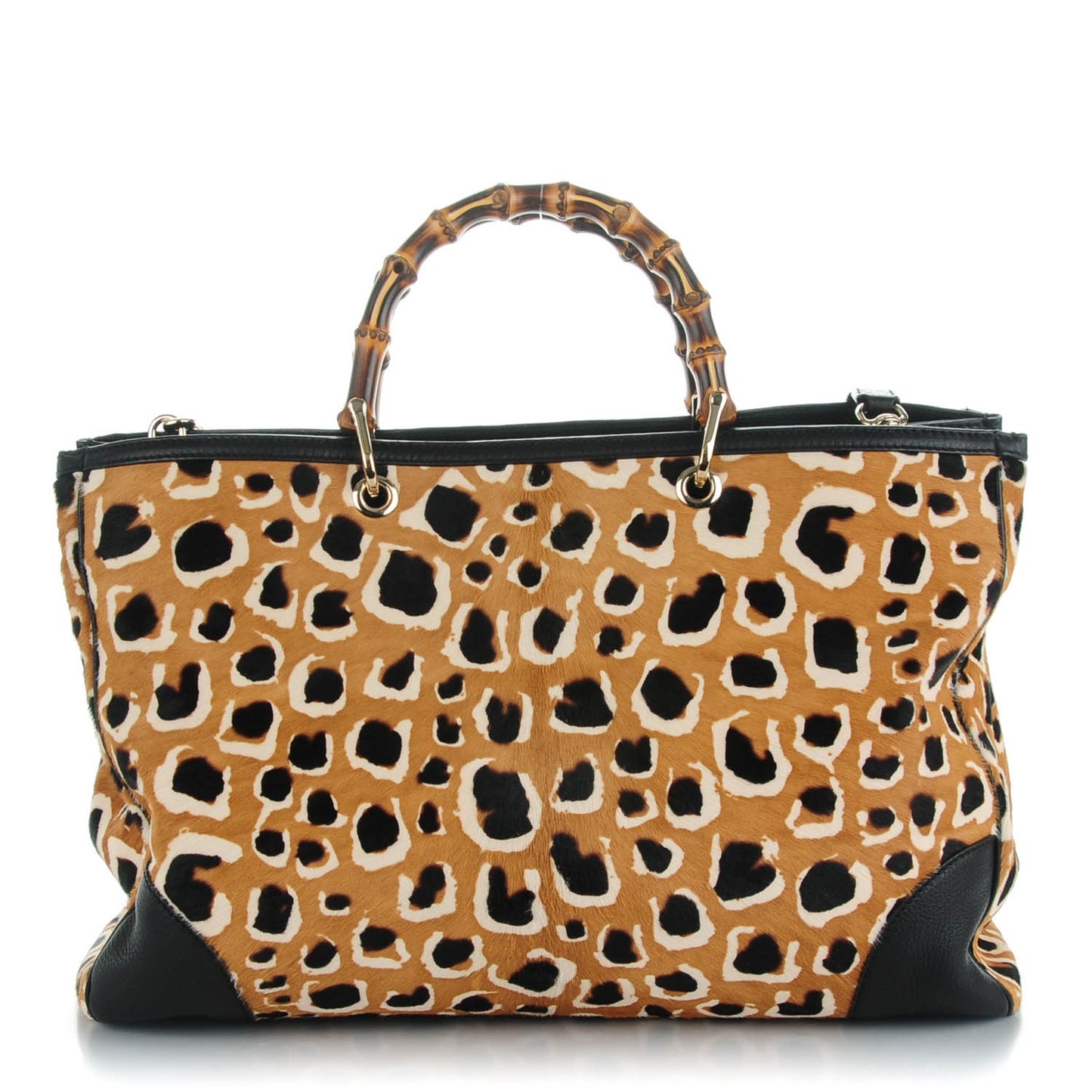 Calf Hair Leopard Print Large Bamboo Shopper Tote Tobacco