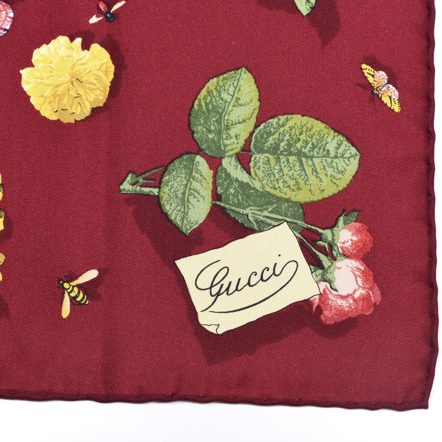 Silk Guccy Floral Print Pocket Square Red