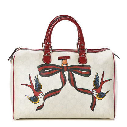 Gucci Coated Canvas Monogram Medium Tattoo Birds Joy Boston Off White Red 1 of 12