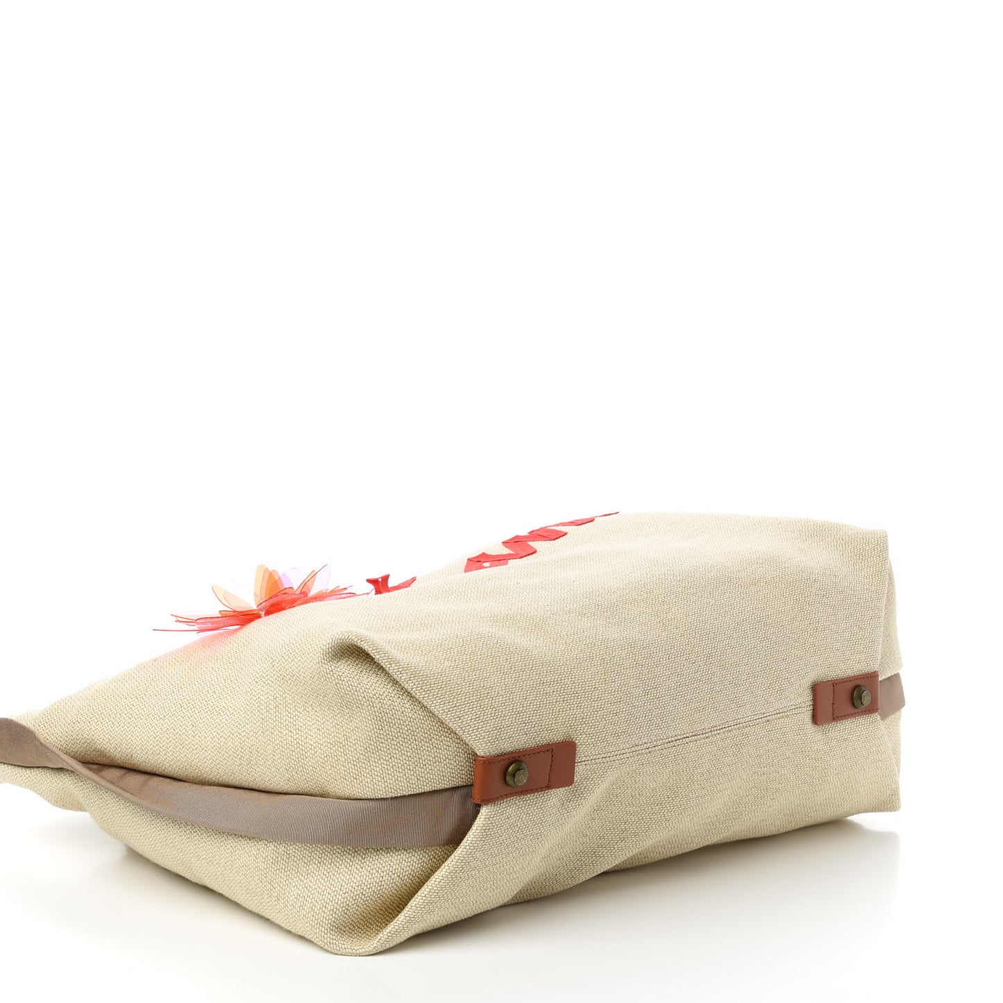 Canvas Applique Flower Tote Beige