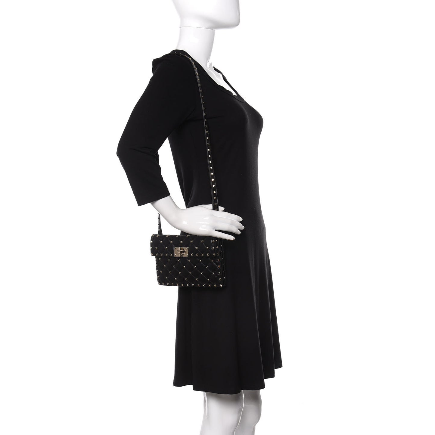 Lambskin Rockstud Spike Crossbody Bag Black