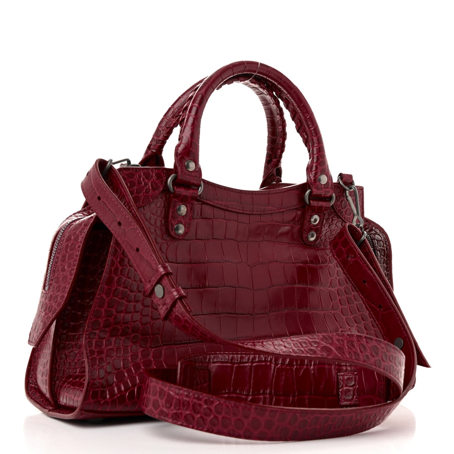Calfskin Crocodile Embossed Neo Classic Silver Hardware S City Raspberry