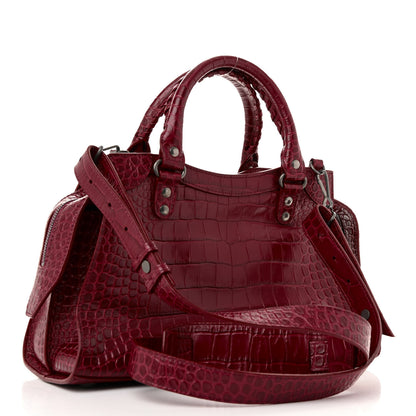 Balenciaga Calfskin Crocodile Embossed Neo Classic Silver Hardware S City Raspberry 3 of 9