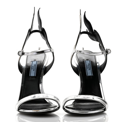 Prada Spazzolato Flame Wedge Sandals 38 Argento 2 of 7