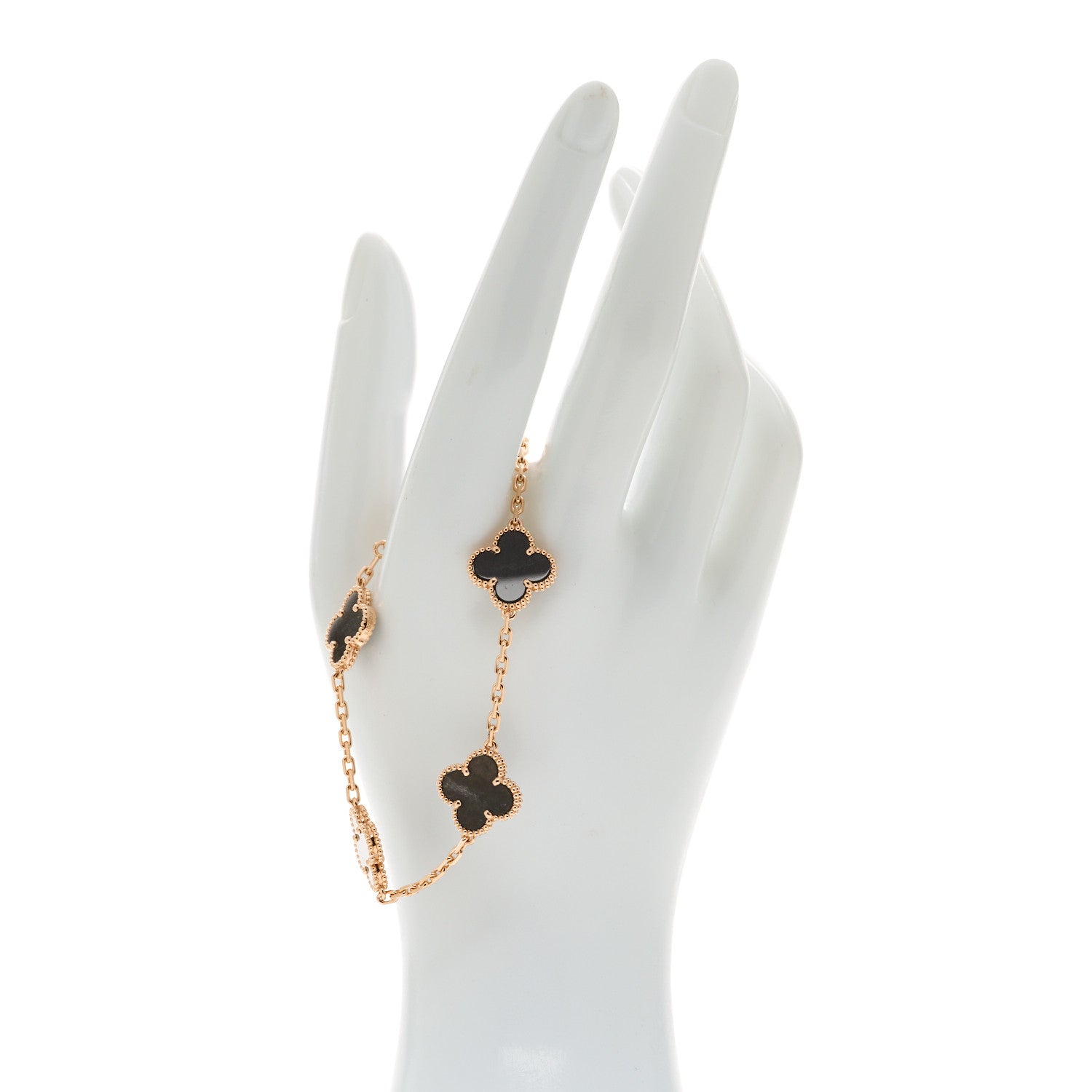 Van Cleef & Arpels 18K Rose Gold Silver Obsidian 5 Motifs Vintage Alhambra Bracelet 2 of 5