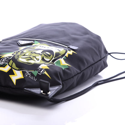 Prada X UNIVERSAL STUDIOS Tessuto Nylon Saffiano Frankenstein Drawstring Backpack Black 6 of 9