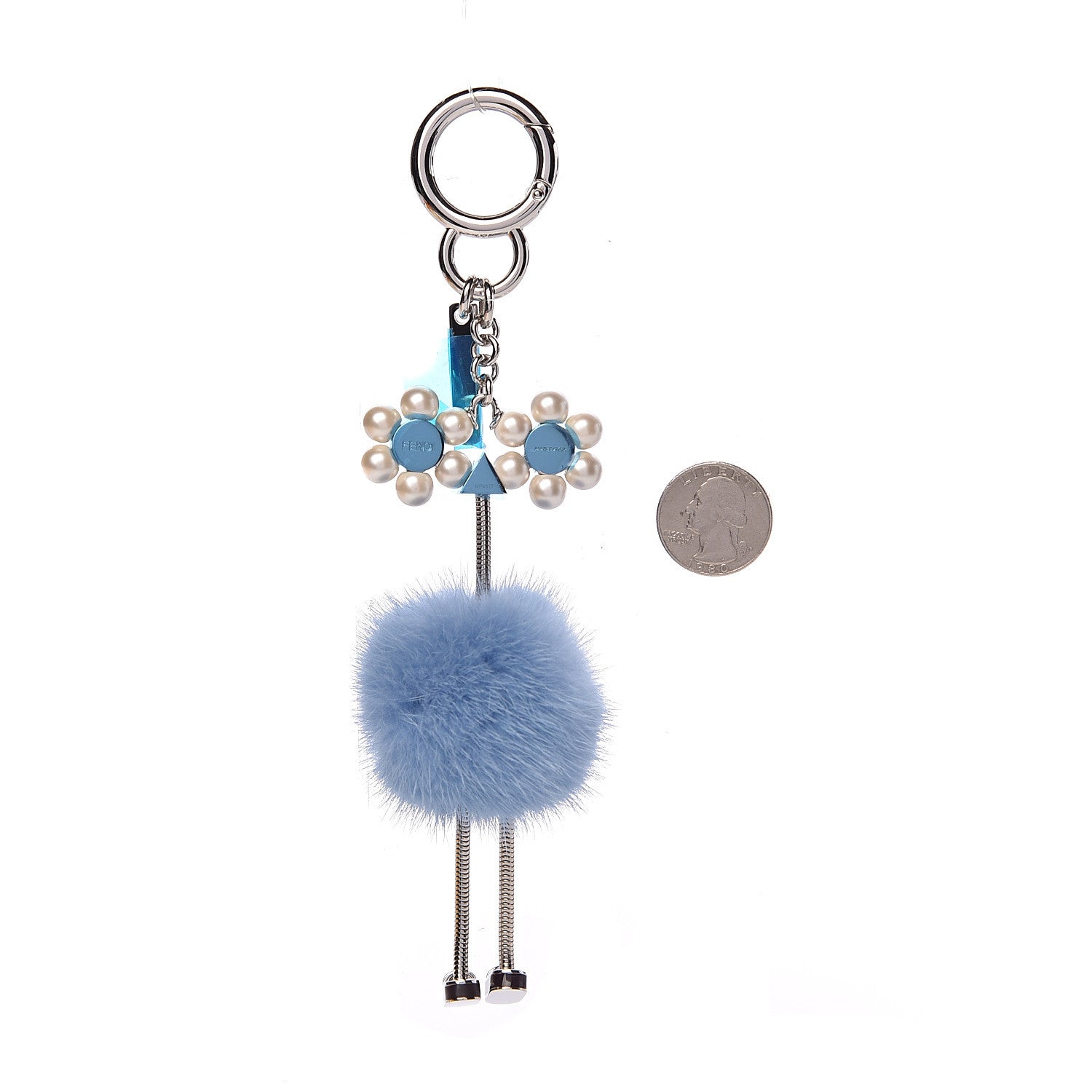 Fendi Mink Fur Pearl Chick Pom Pom Bag Charm Azzurro 2 of 4