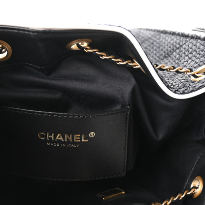 Chanel Braided Raffia Calfskin Quilted Small Chanel 25 Handbag Black White 6 of 11