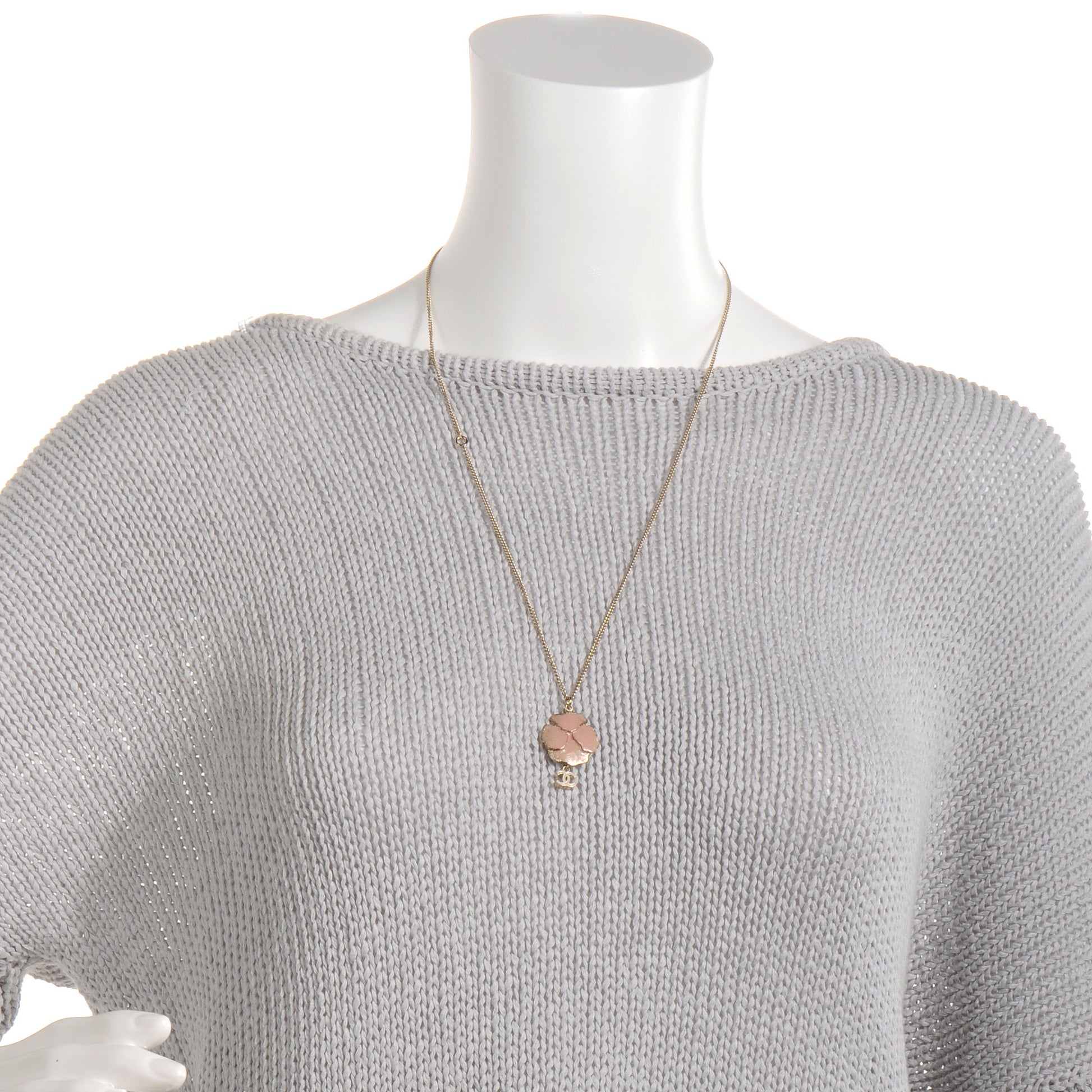Chanel CC Camellia Flower Necklace Pink and Gold 3 of 6