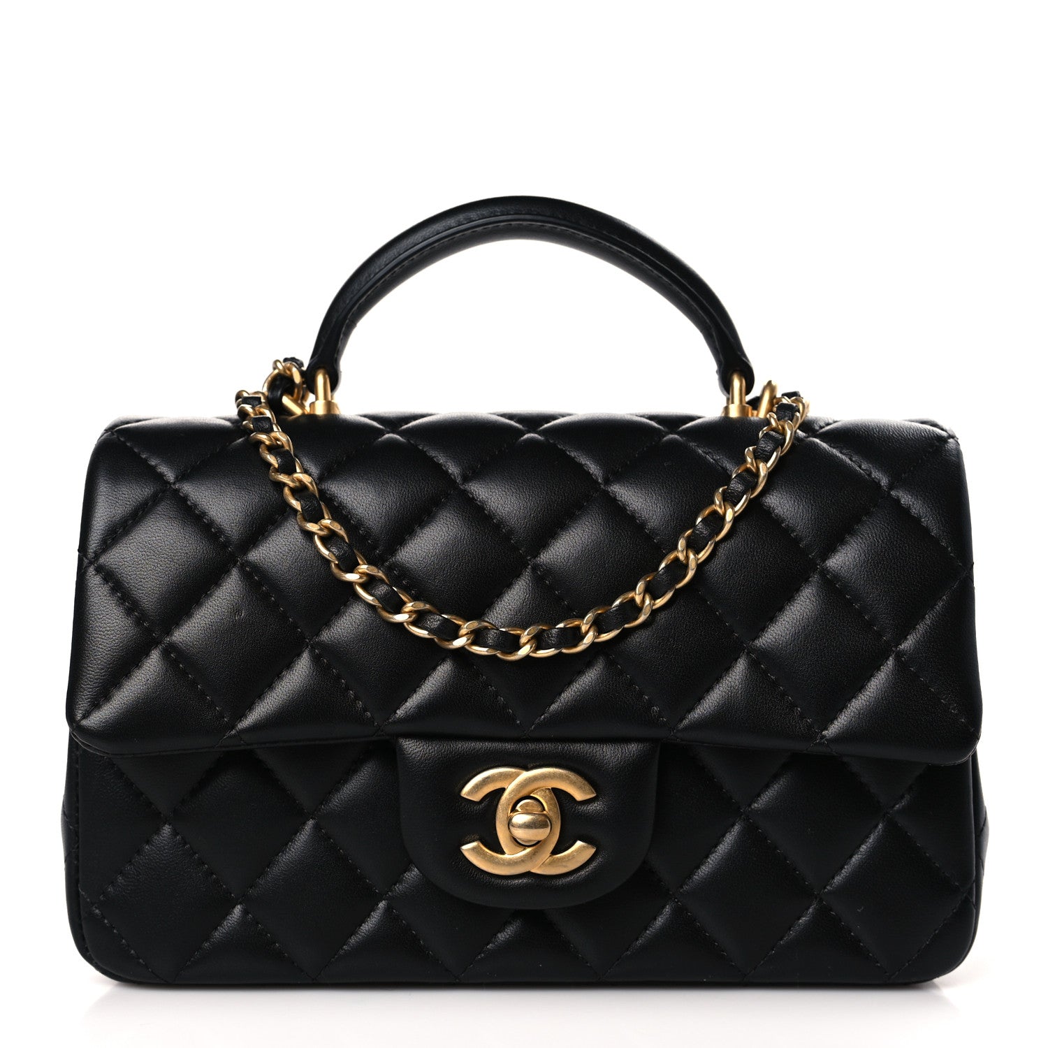 Chanel Lambskin Quilted Mini Top Handle Rectangular Flap Black 1 of 9