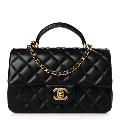 Chanel Lambskin Quilted Mini Top Handle Rectangular Flap Black 1 of 9