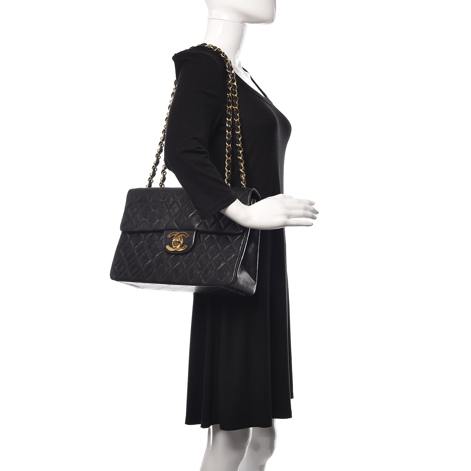 Chanel Lambskin Quilted XL Jumbo Single Flap Black 2 of 19
