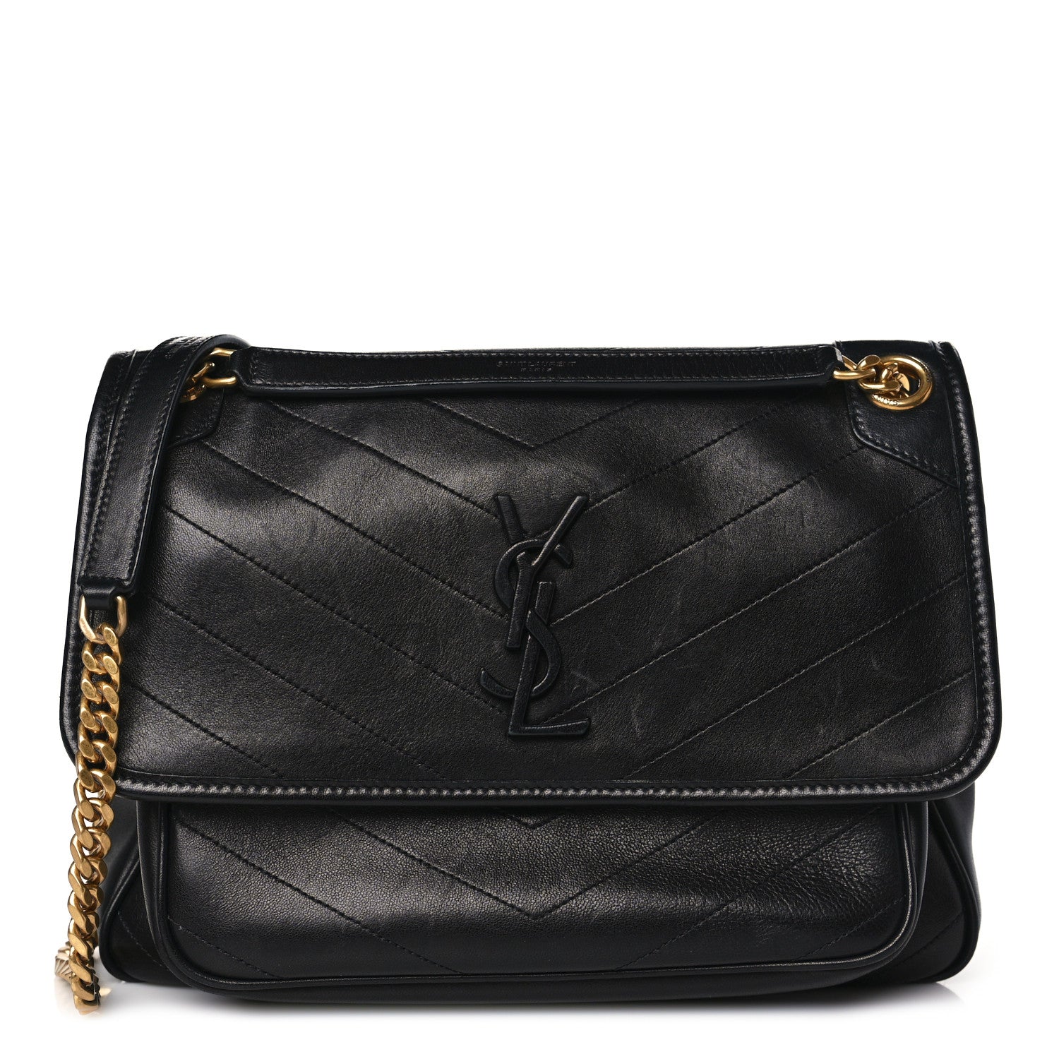 Saint Laurent Lambskin Matelasse Monogram Medium Niki Chain Satchel Black 1 of 9